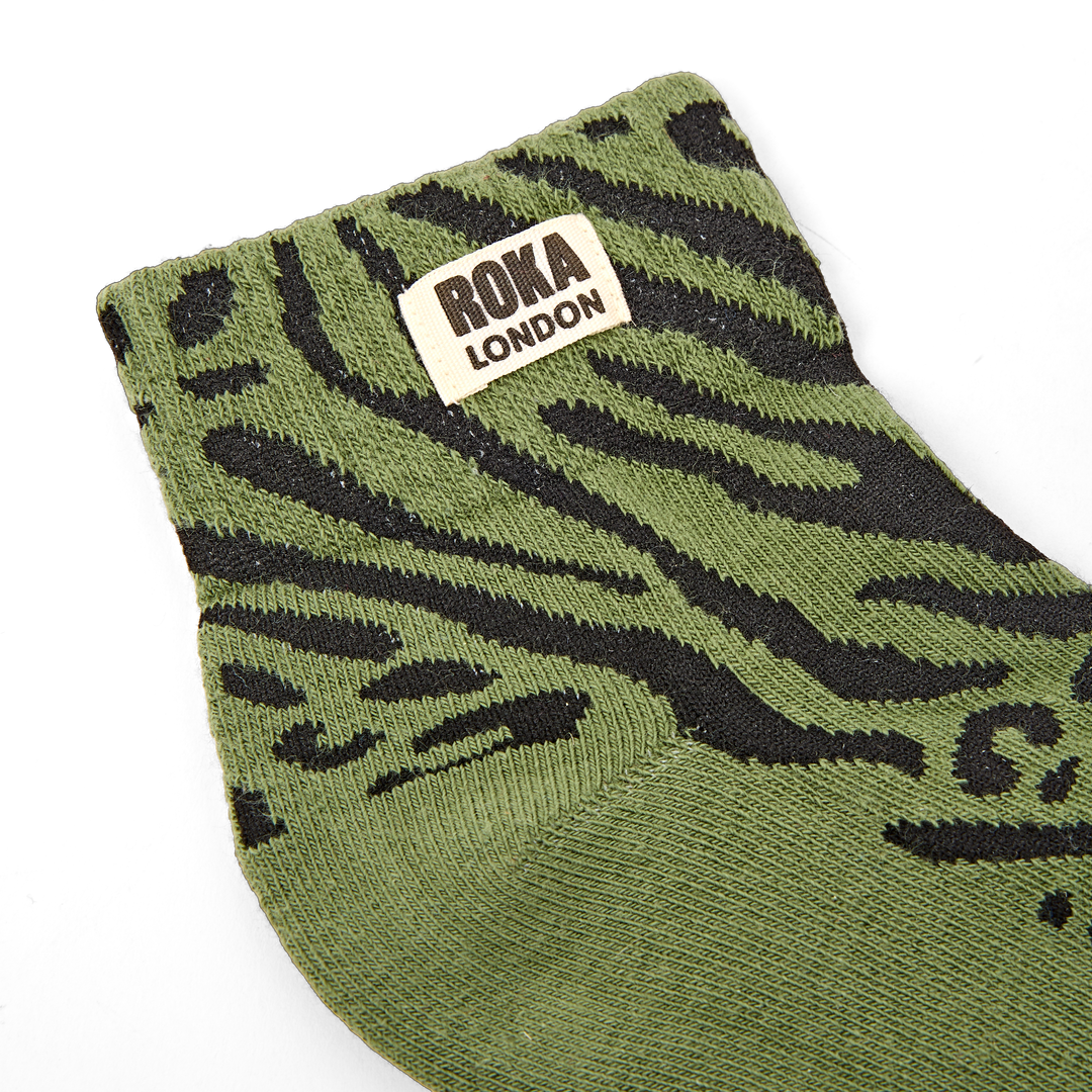 Wembley Ankle Socks for Women in Green Animal