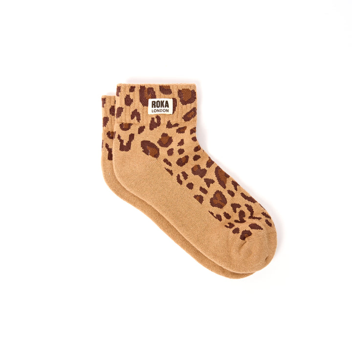 Wembley Ankle Socks for Women in Leopard Sand