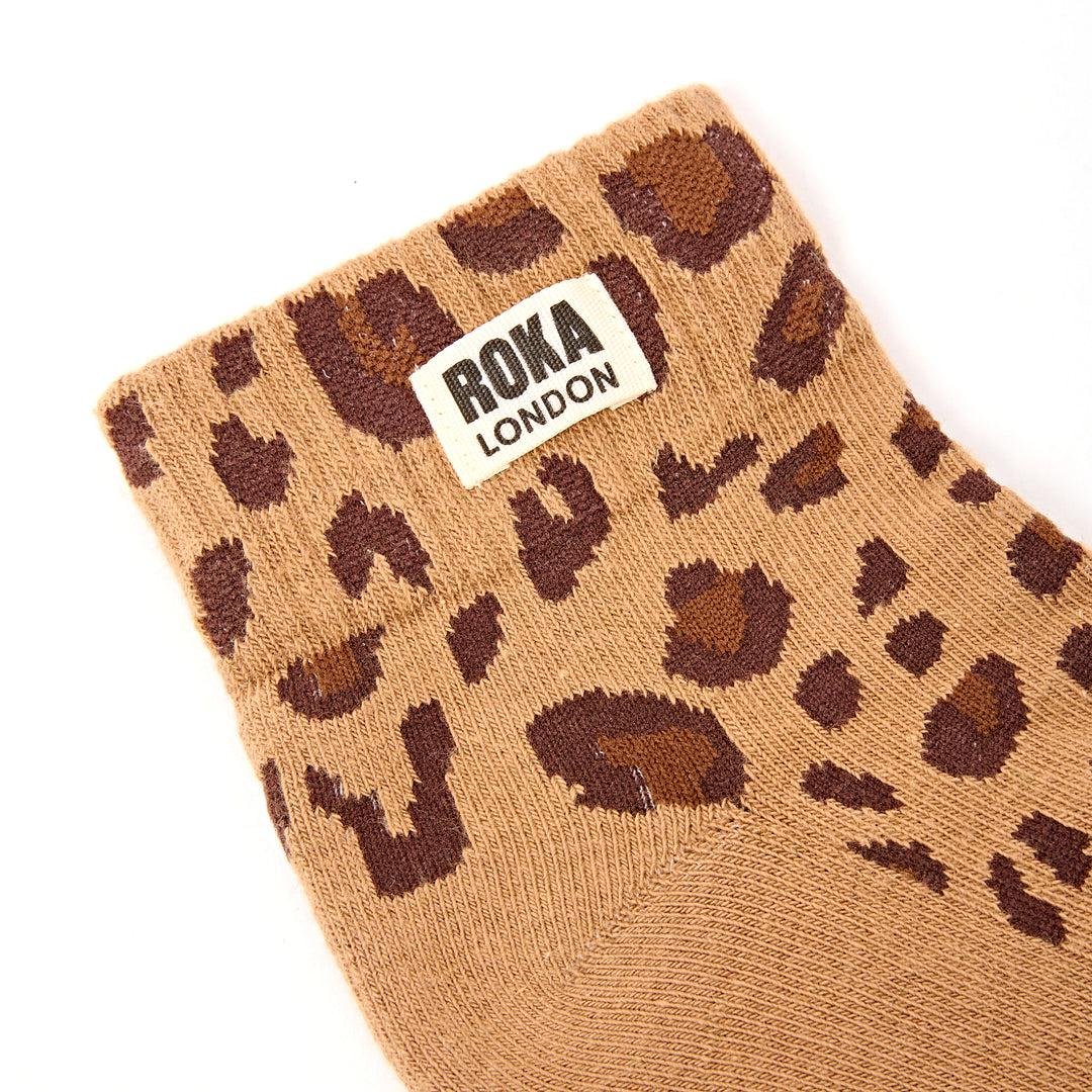 Wembley Ankle Socks for Women in Leopard Sand