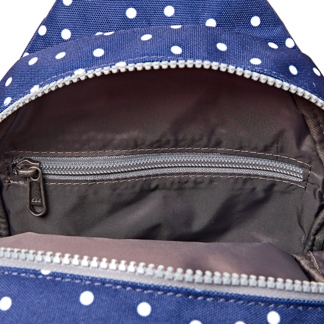 Willesden Sling Bag in Navy Polka Dot