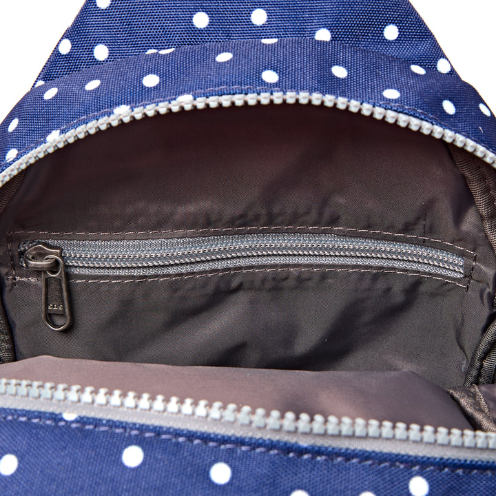 Willesden Sling Bag in Navy Polka Dot