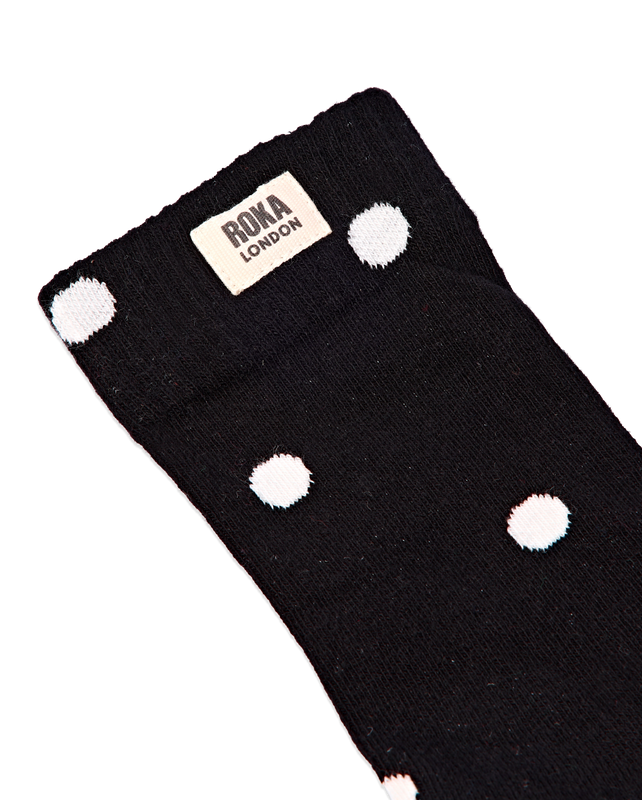 Wimbledon Crew Socks for Women in Black Dot