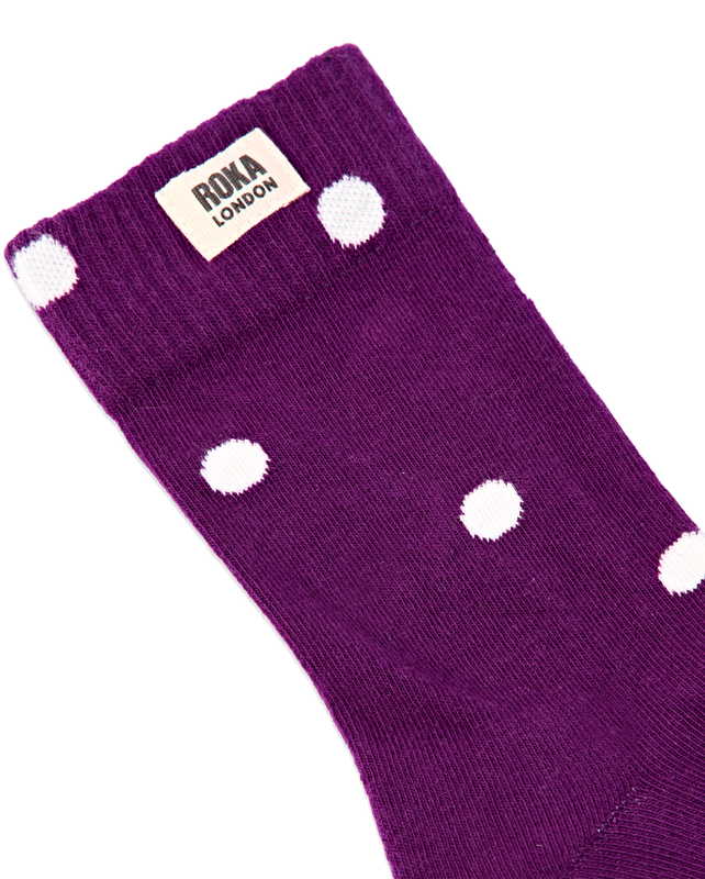 Wimbledon Crew Socks for Women in Purple Dot