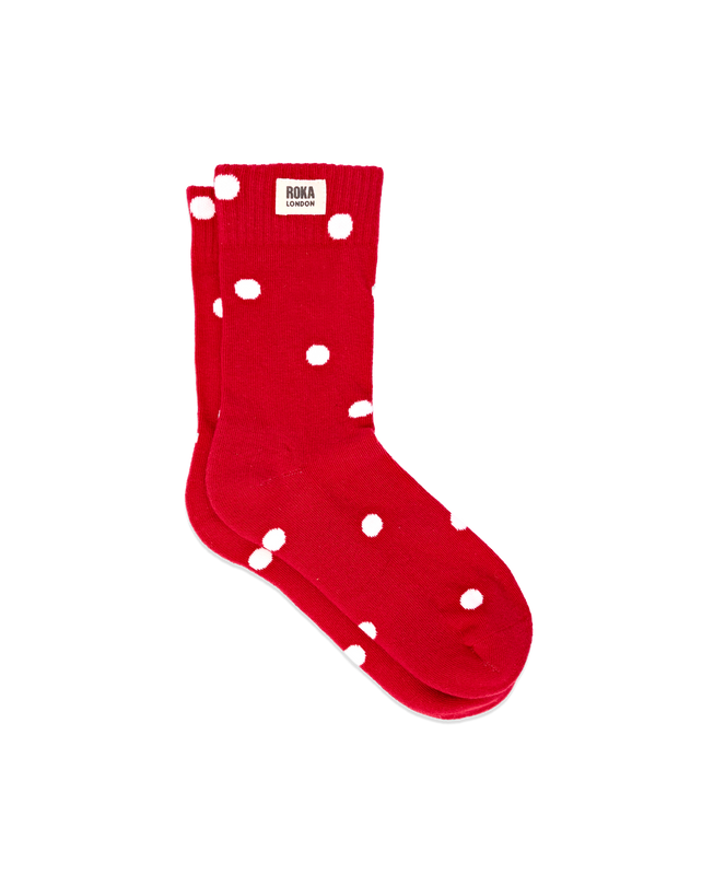 Wimbledon Crew Socks for Women in Scarlet Dot