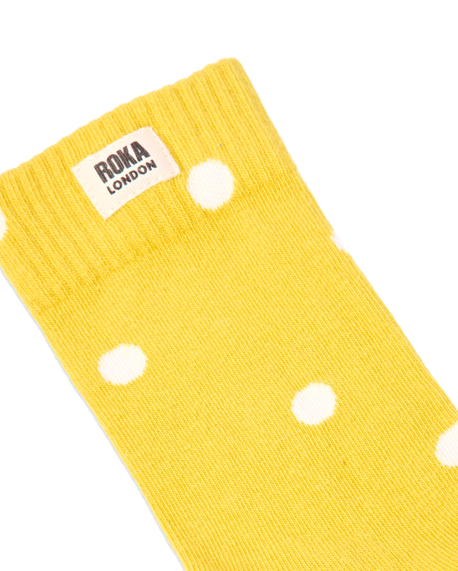 Wimbledon Crew Socks for Women in Summer Yellow Dot
