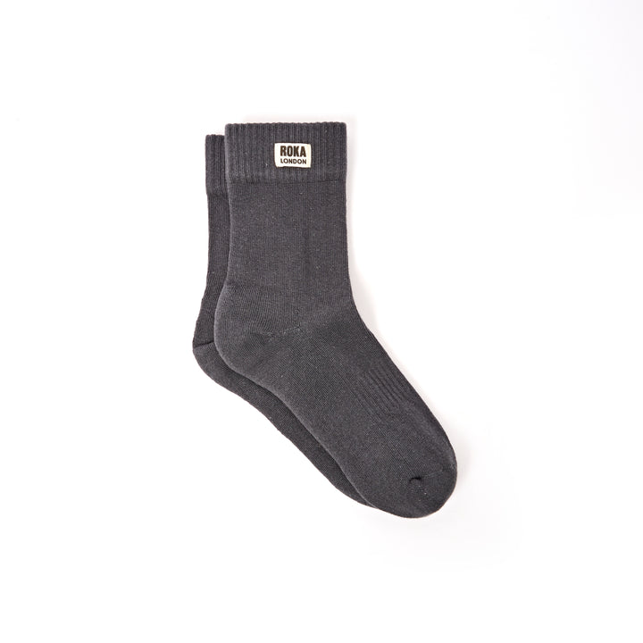 Wimbledon Crew Socks for Women in Faded Black