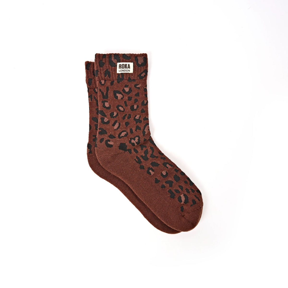 Wimbledon Crew Socks for Women in Brown Leopard