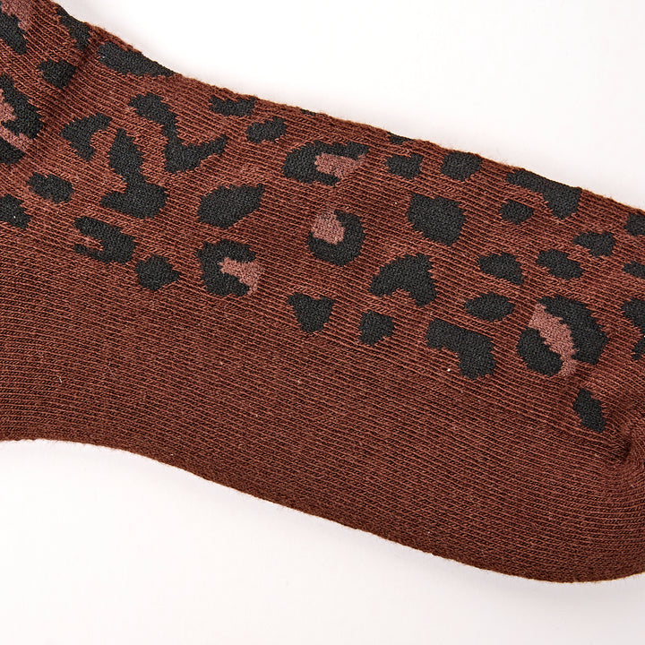 Wimbledon Crew Socks for Women in Brown Leopard