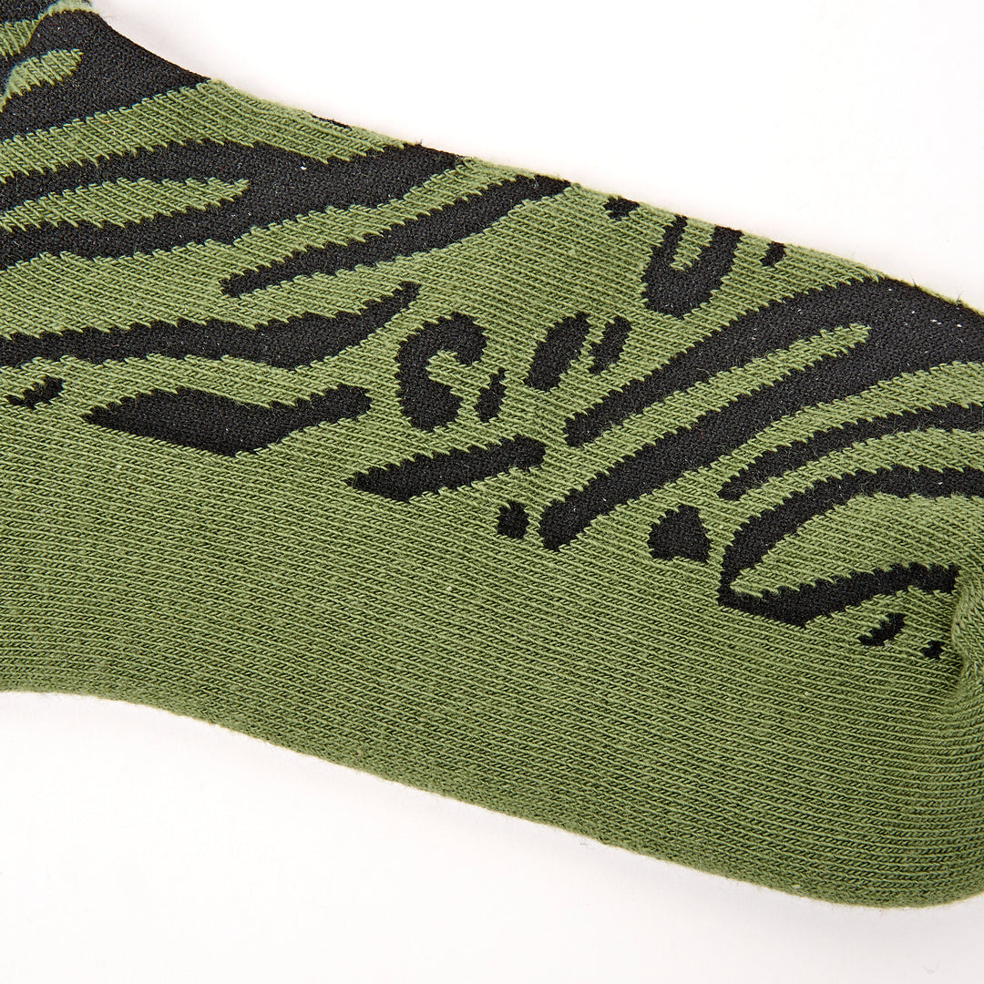 Wimbledon Crew Socks for Women in Green Animal