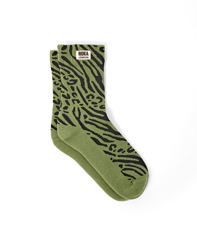 Wimbledon Crew Socks for Women in Green Animal