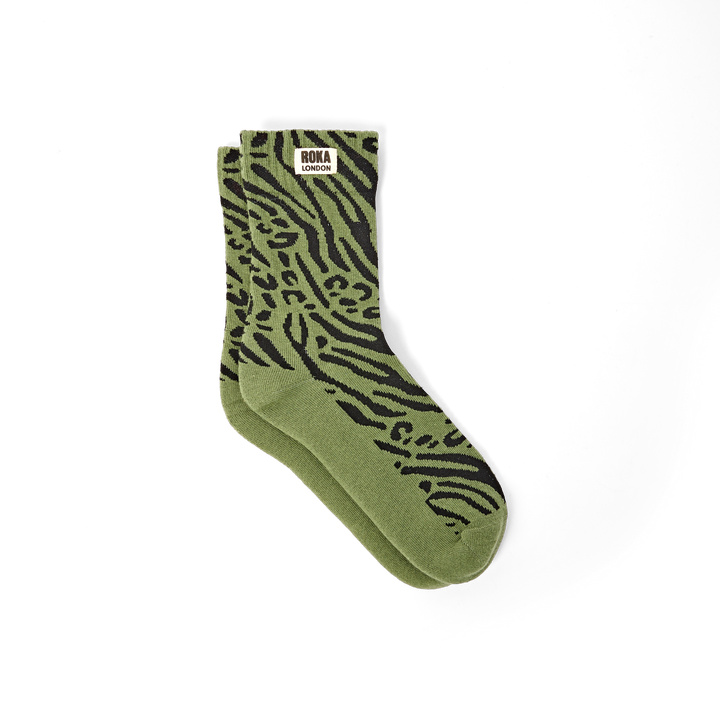 Wimbledon Crew Socks for Women in Green Animal