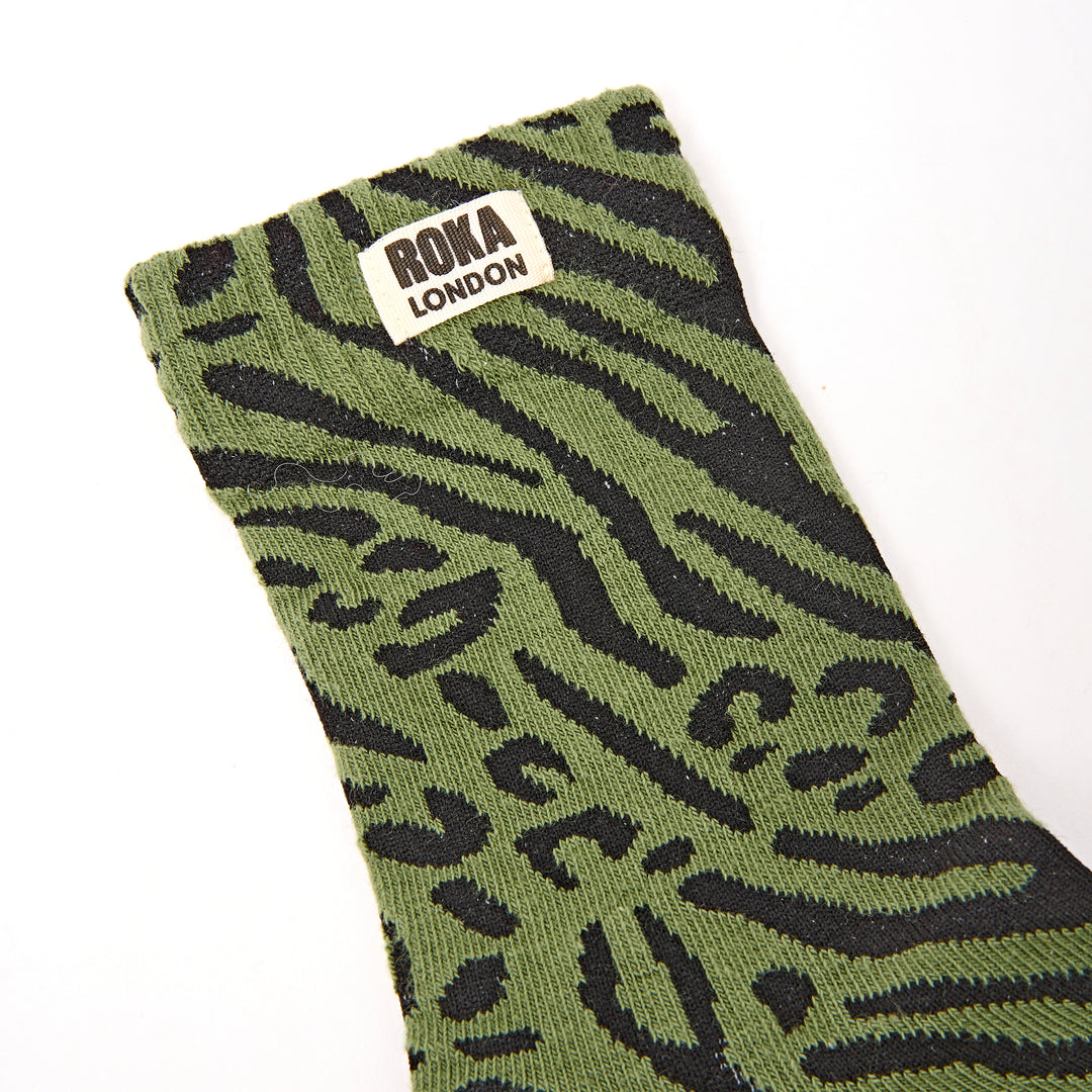 Wimbledon Crew Socks for Women in Green Animal
