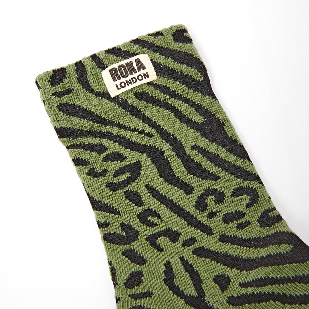 Wimbledon Crew Socks for Women in Green Animal