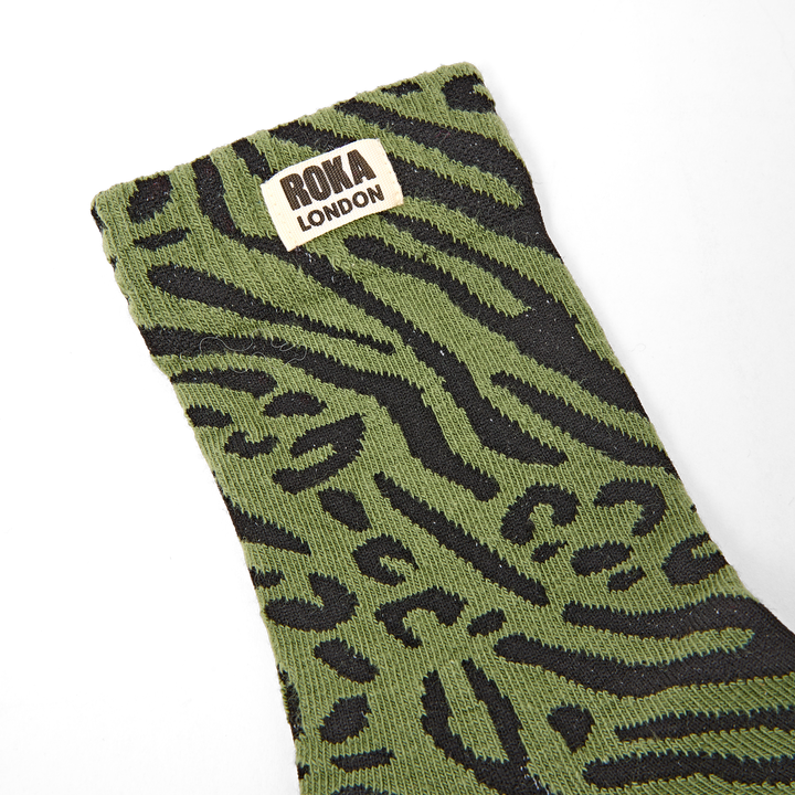 Wimbledon Crew Socks for Women in Green Animal