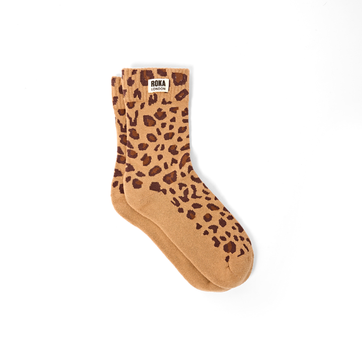 Wimbledon Crew Socks for Women in Leopard Sand