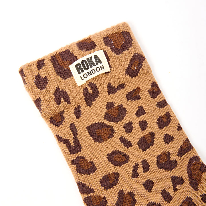 Wimbledon Crew Socks for Women in Leopard Sand