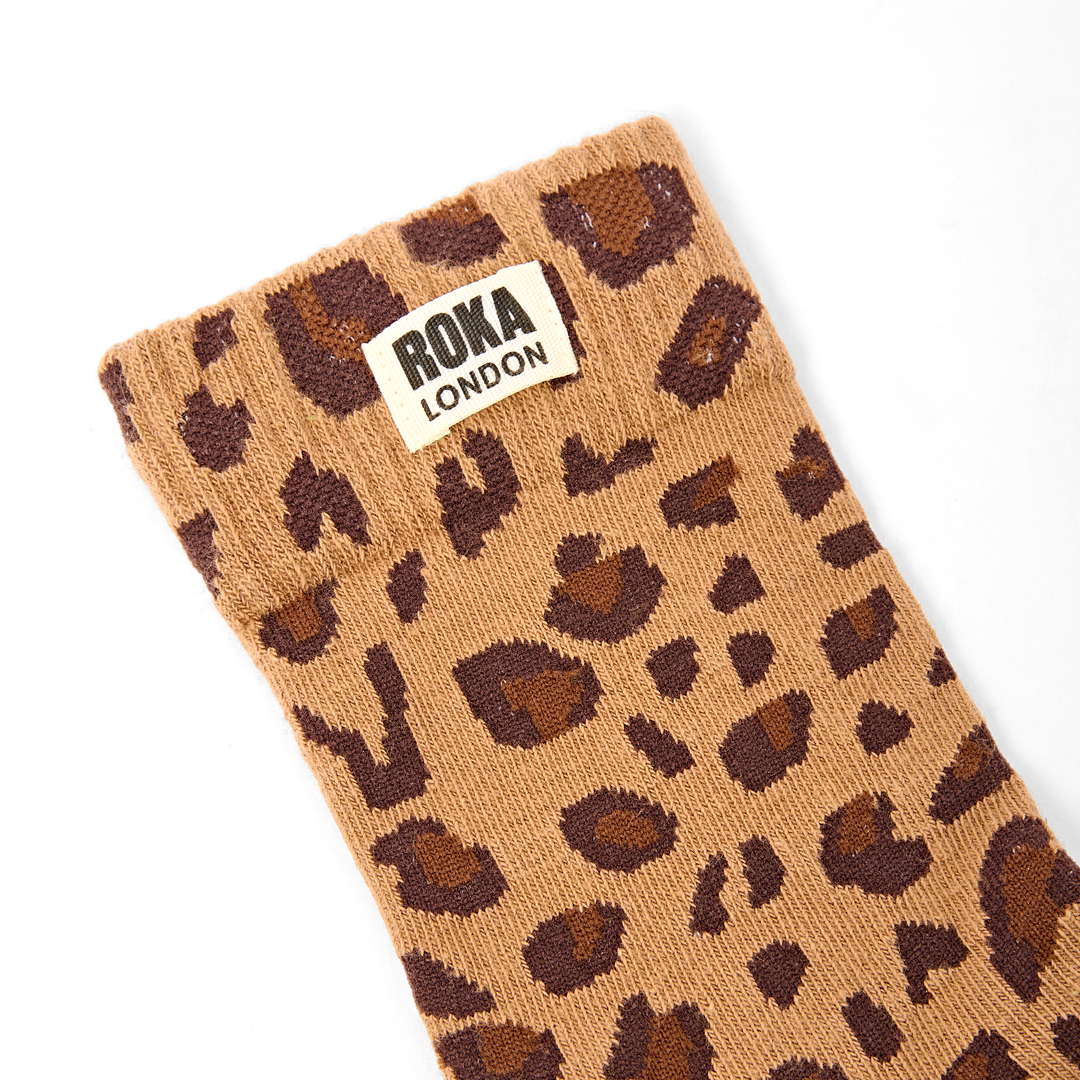 Wimbledon Crew Socks for Women in Leopard Sand