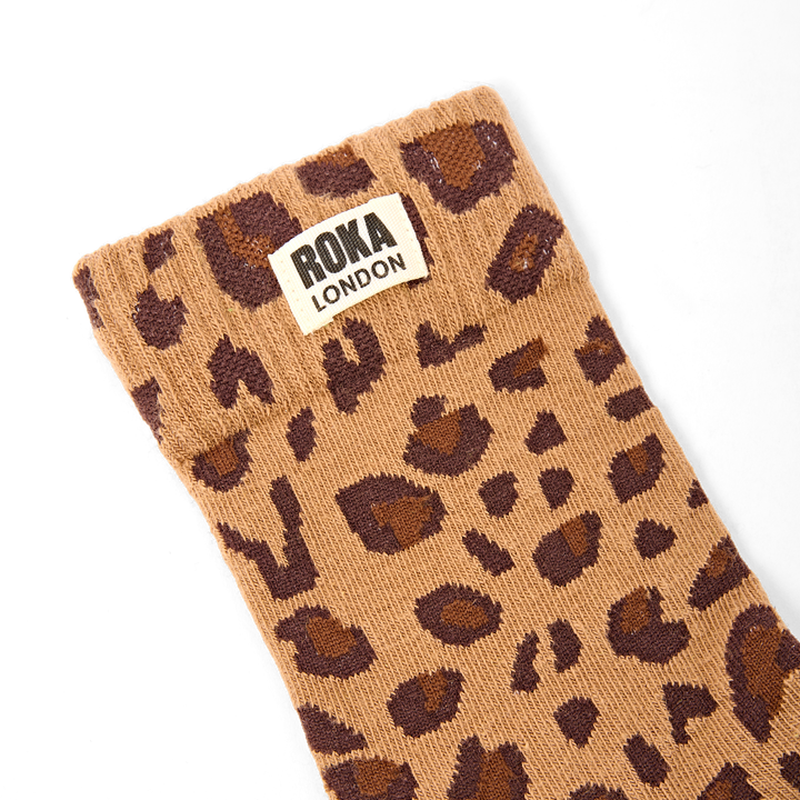 Wimbledon Crew Socks for Women in Leopard Sand