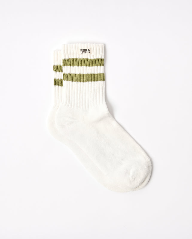 Windsor Stripe Crew Socks for Men in Avocado