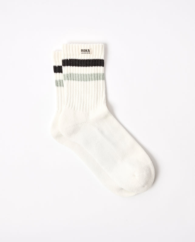 Windsor Stripe Crew Socks for Men in Black/Mist