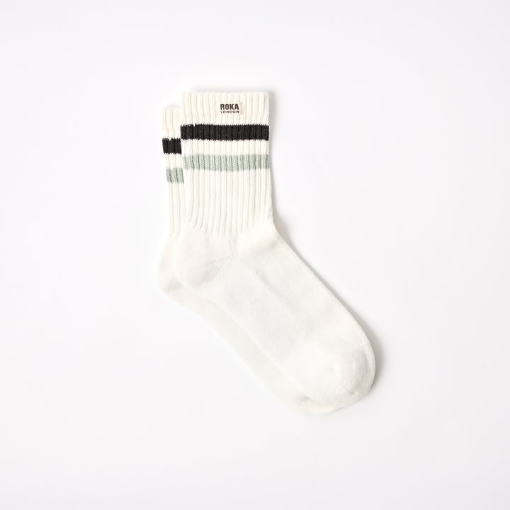 Windsor Stripe Crew Socks for Men in Black / Mist