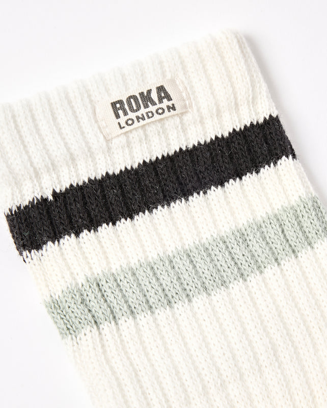 Windsor Stripe Crew Socks for Men in Black/Mist