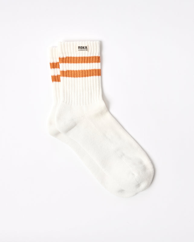 Windsor Stripe Crew Socks for Men in Burnt Orange