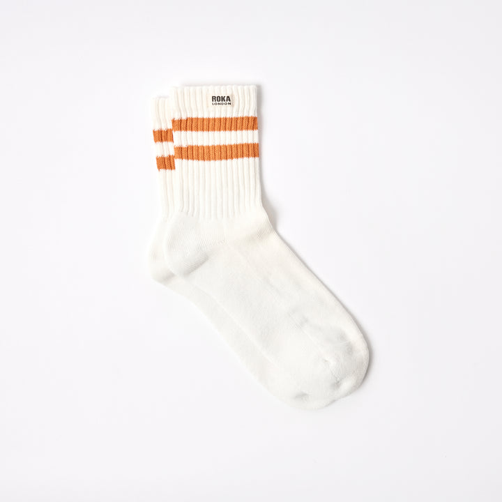 Windsor Stripe Crew Socks for Men in Burnt Orange