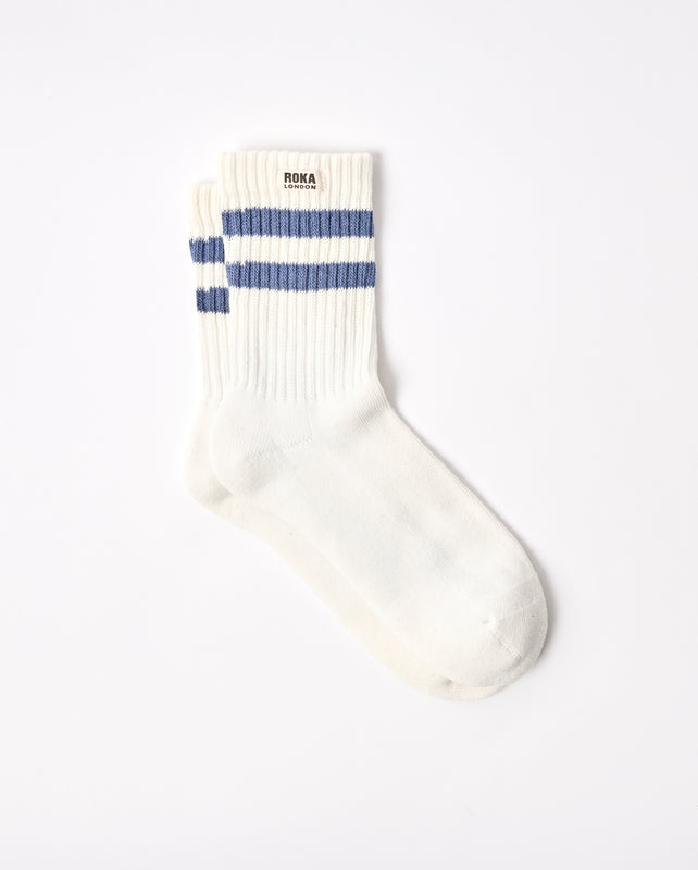 Windsor Stripe Crew Socks for Men in Coastal Blue