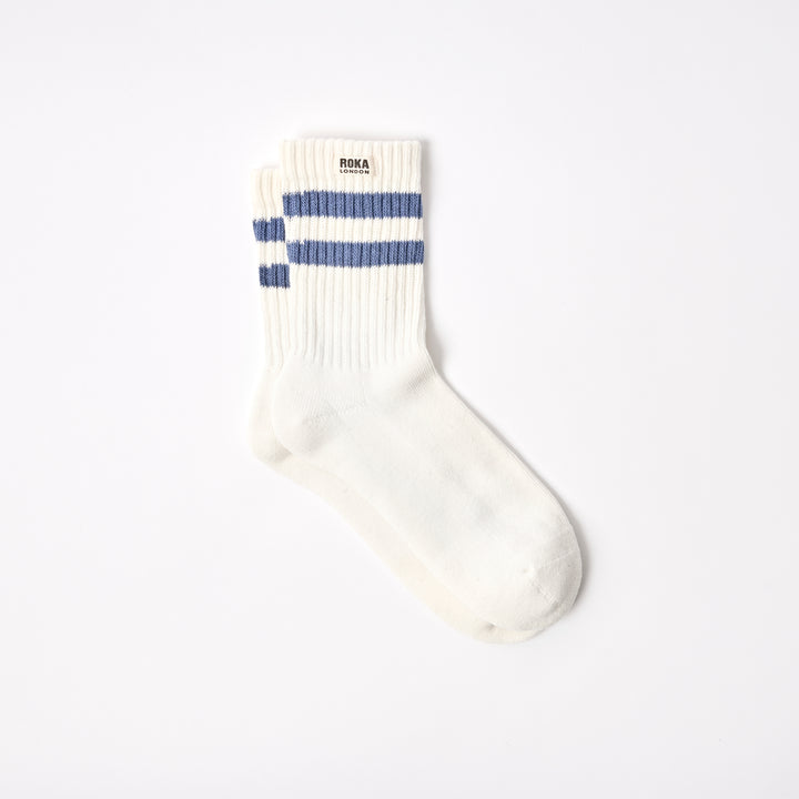 Windsor Stripe Crew Socks for Men in Coastal Blue