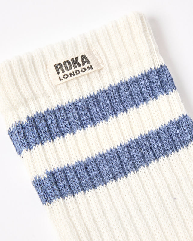 Windsor Stripe Crew Socks for Men in Coastal Blue
