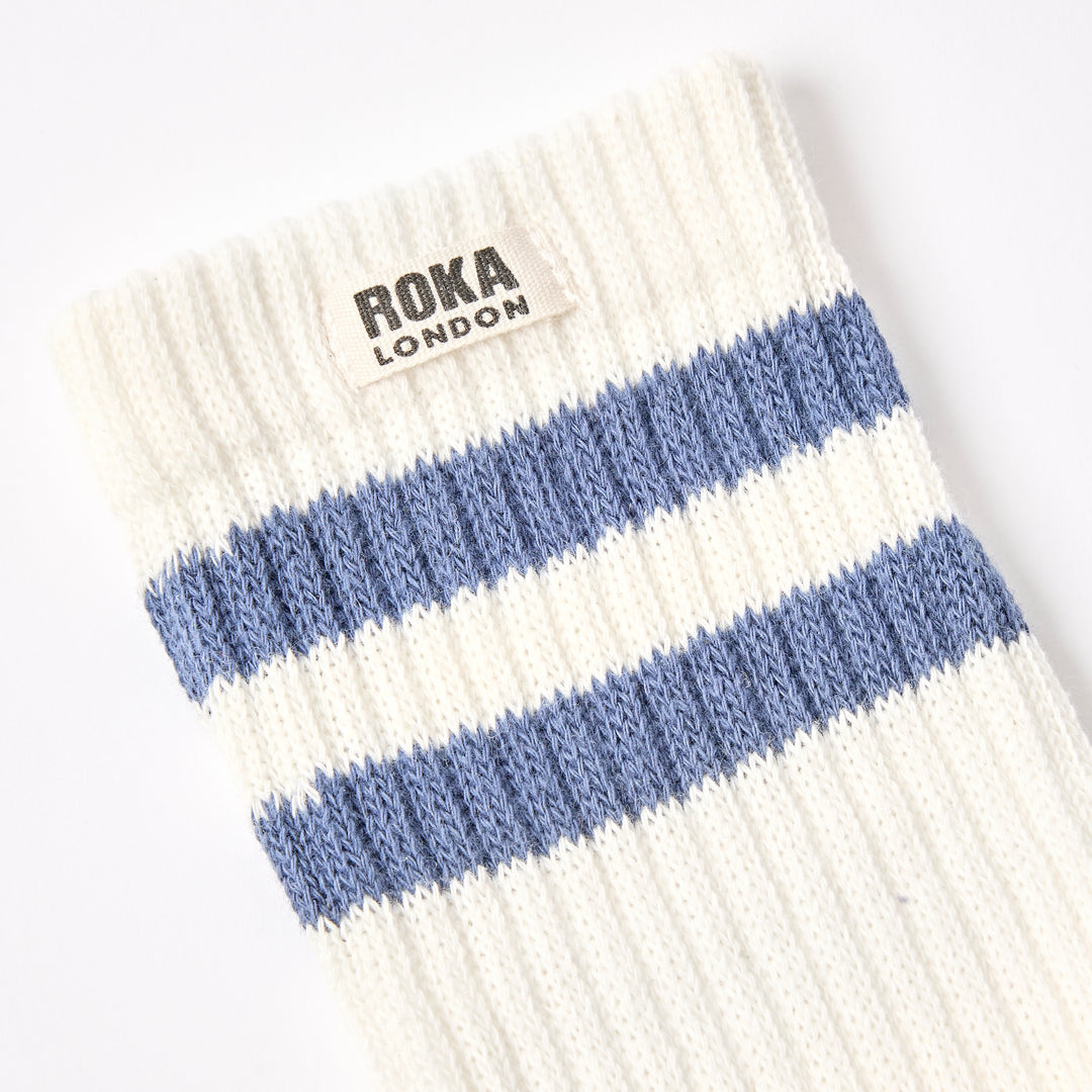 Windsor Stripe Crew Socks for Men in Coastal Blue