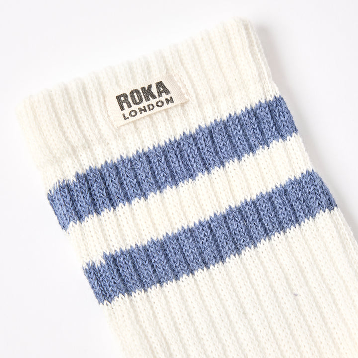 Windsor Stripe Crew Socks for Men in Coastal Blue