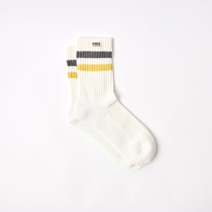 Windsor Stripe Crew Socks for Men in Faded Black / Summer Yellow
