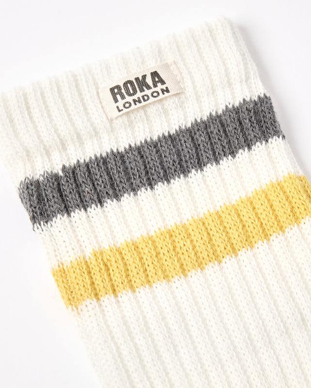 Windsor Stripe Crew Socks for Men in Faded Black/Summer Yellow