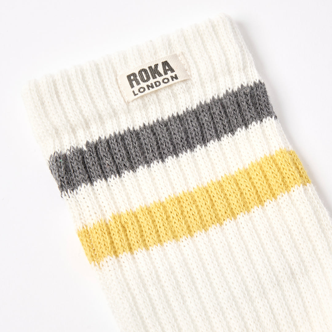Windsor Stripe Crew Socks for Men in Faded Black / Summer Yellow