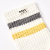 Windsor Stripe Crew Socks for Men in Faded Black/Summer Yellow