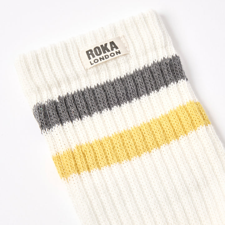 Windsor Stripe Crew Socks for Men in Faded Black / Summer Yellow