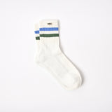 Windsor Stripe Crew Socks for Men in Malibu Blue/Forest