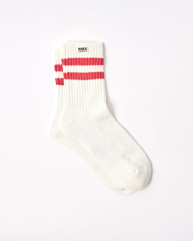 Windsor Stripe Crew Socks for Men in Scarlet