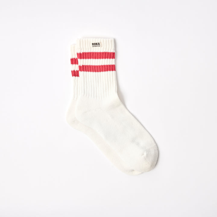 Windsor Stripe Crew Socks for Men in Scarlet