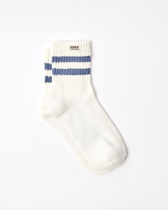 Windsor Stripe Crew Socks for Women in Coastal Blue