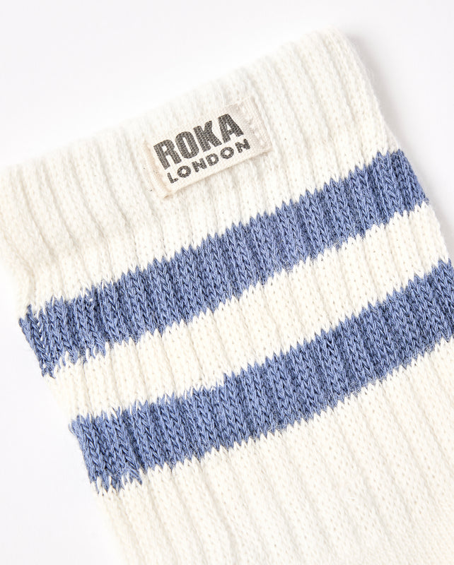 Windsor Stripe Crew Socks for Women in Coastal Blue