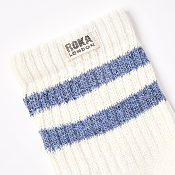 Windsor Stripe Crew Socks for Women in Coastal Blue