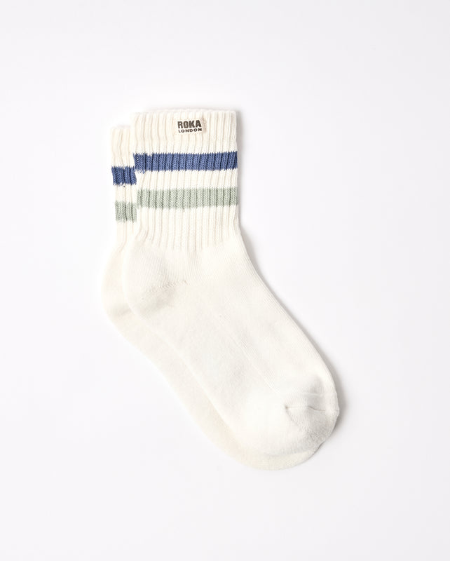 Windsor Stripe Crew Socks for Women in Coastal Blue/Mist