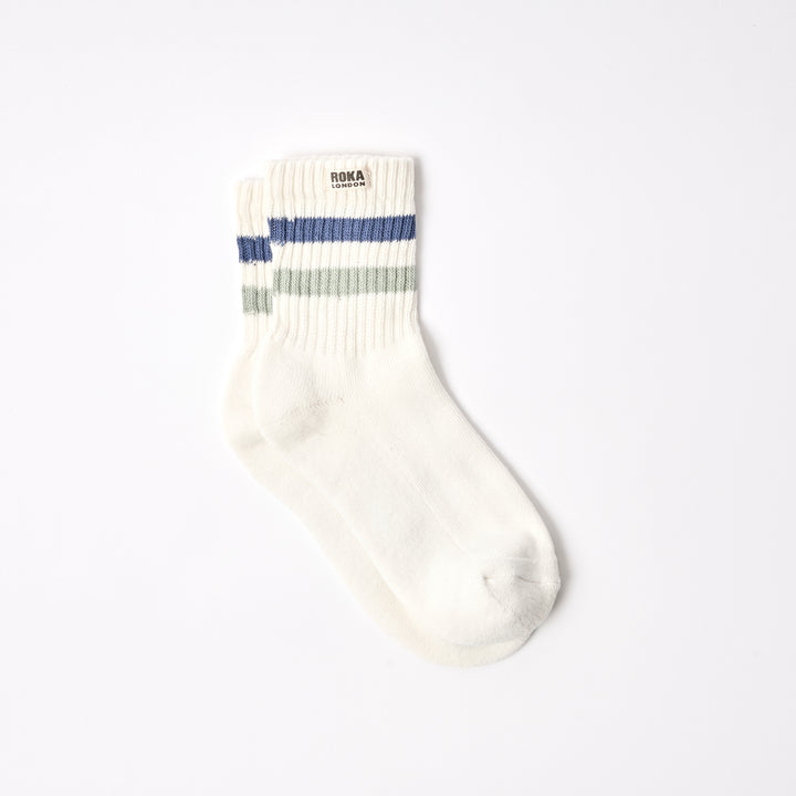 Windsor Stripe Crew Socks for Women in Coastal Blue/Mist
