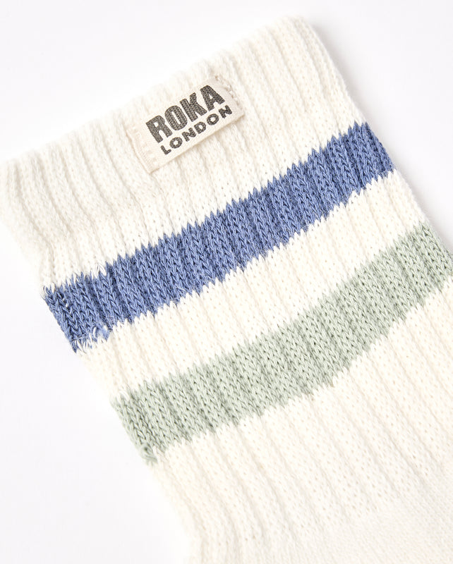 Windsor Stripe Crew Socks for Women in Coastal Blue/Mist