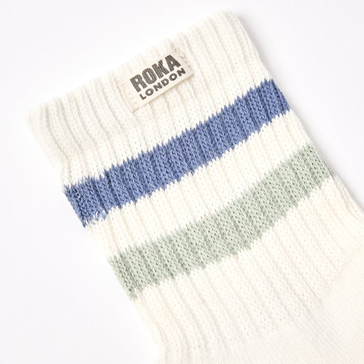 Windsor Stripe Crew Socks for Women in Coastal Blue/Mist