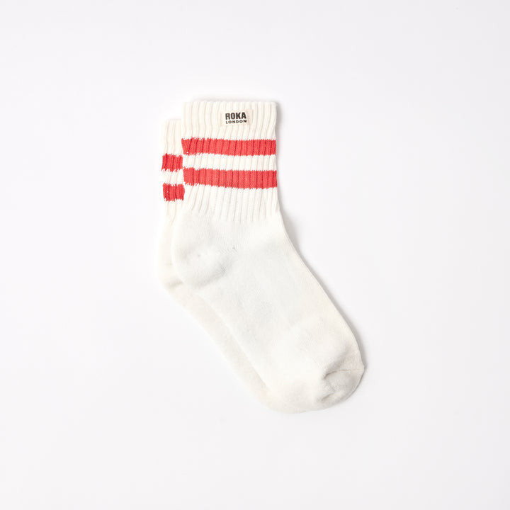 Windsor Stripe Crew Socks for Women in Cranberry