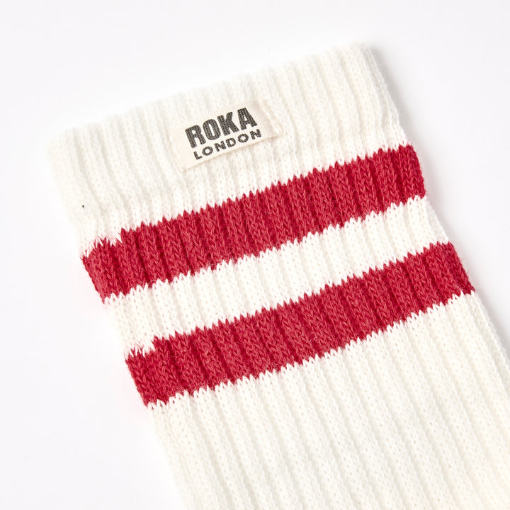 Windsor Stripe Crew Socks for Women in Cranberry